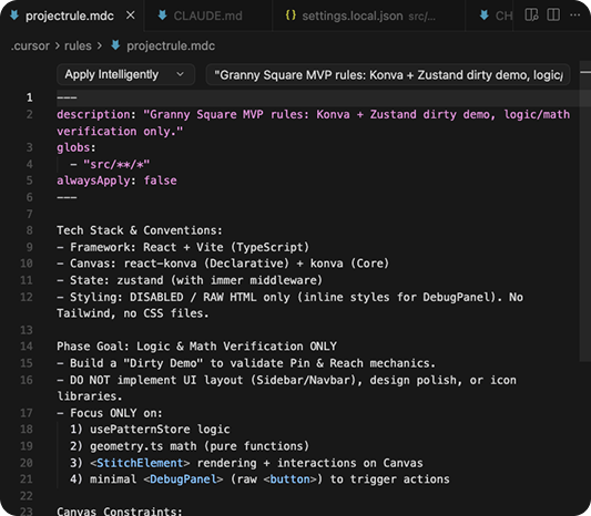 Project rule: stitches must be defined as logical units with placement rules, not visual tokens